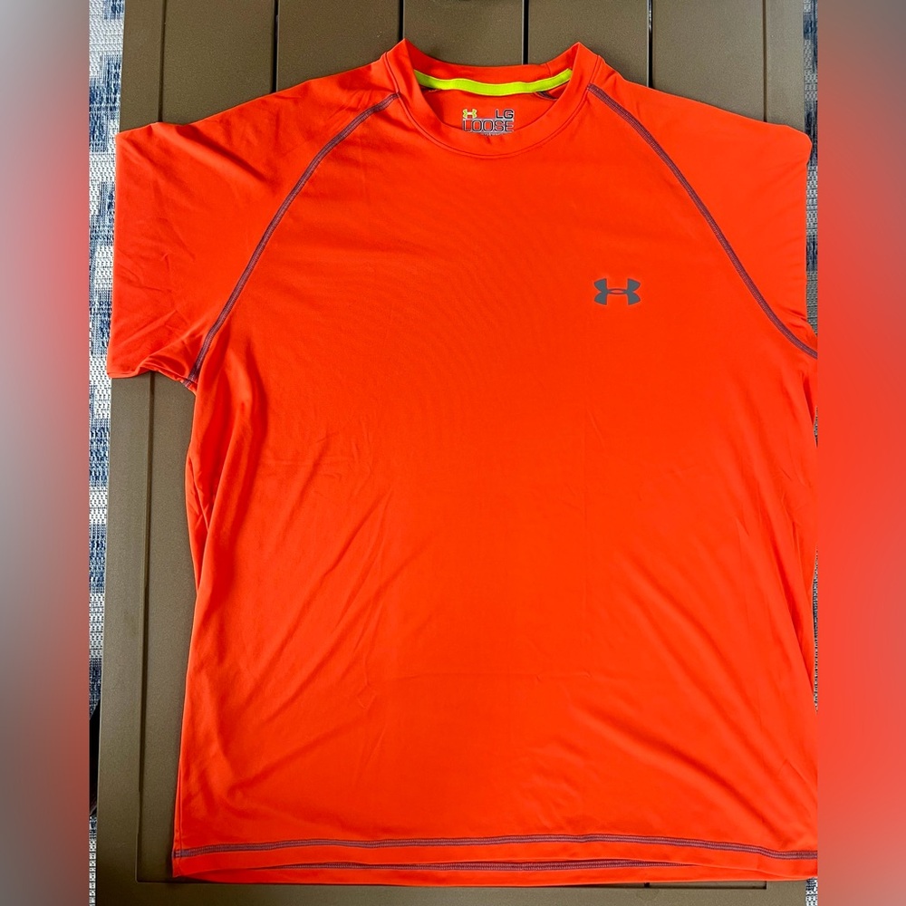 Under Armour ♻️ Men's Neon Orange Tee. Recycled Polyester. Like New. Men Sz: L